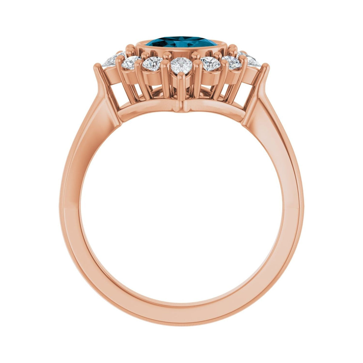Sapphire Row Natural Gemstone Starburst Halo Ring - London Blue Topaz, 14K Rose Gold (view 2)