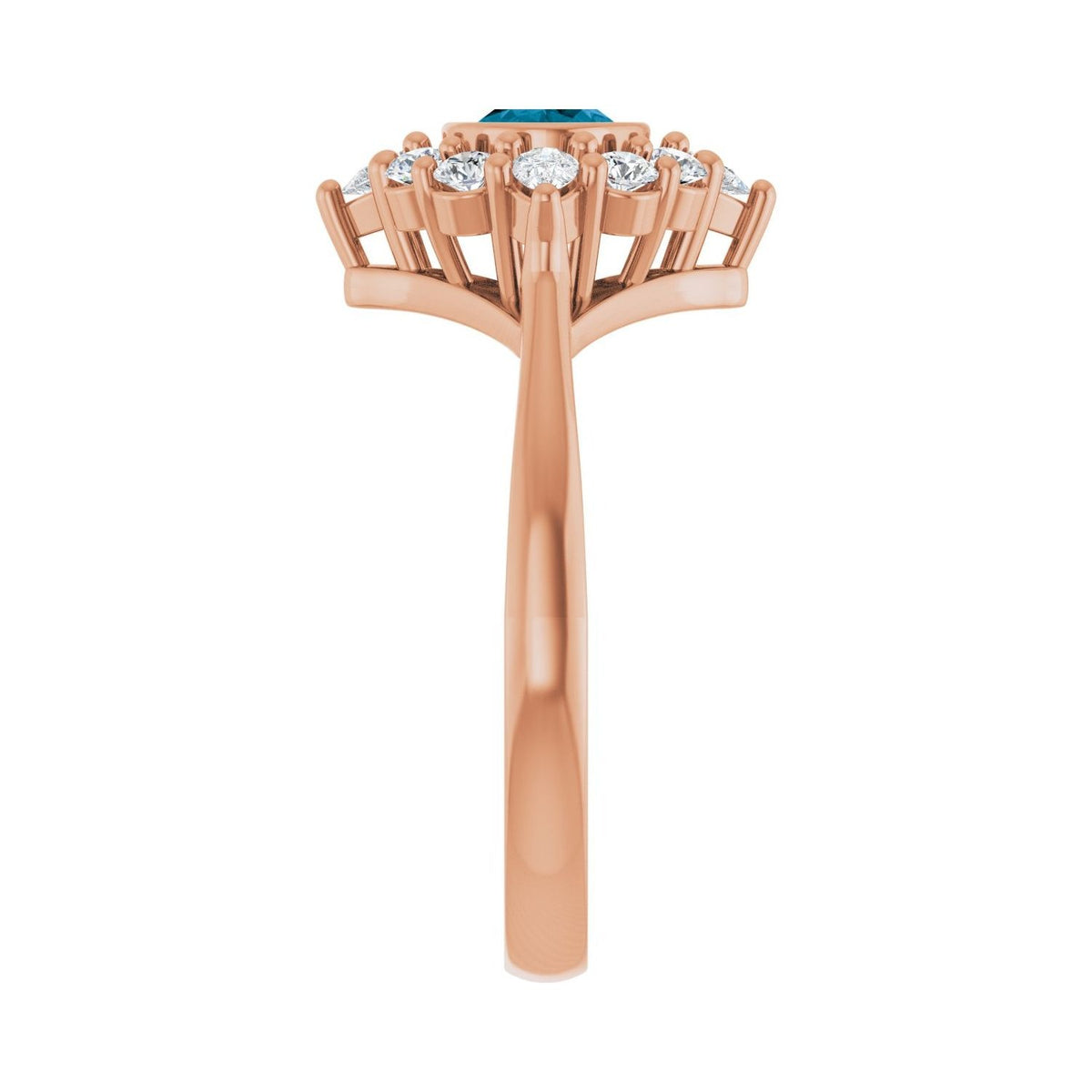Sapphire Row Natural Gemstone Starburst Halo Ring - London Blue Topaz, 14K Rose Gold (view 4)
