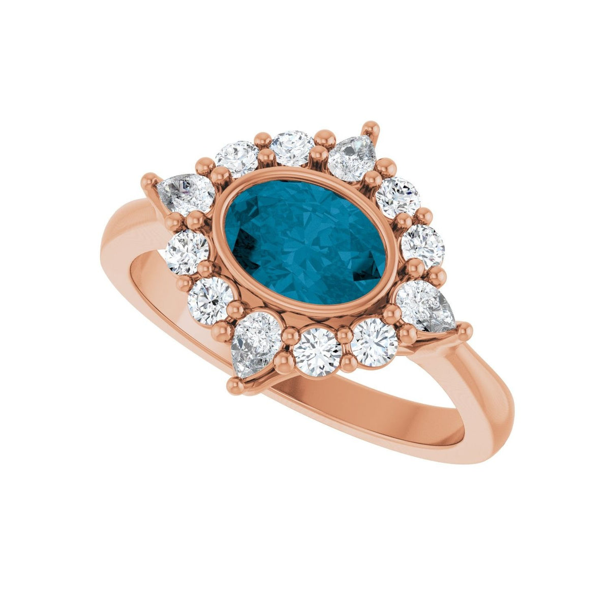 Sapphire Row Natural Gemstone Starburst Halo Ring - London Blue Topaz, 14K Rose Gold (view 5)