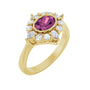 Sapphire Row Natural Gemstone Starburst Halo Ring - Pink Tourmaline, 14K Yellow Gold