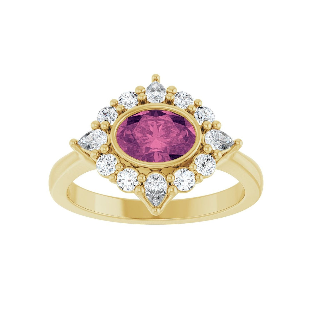 Sapphire Row Natural Gemstone Starburst Halo Ring - Pink Tourmaline, 14K Yellow Gold (view 3)