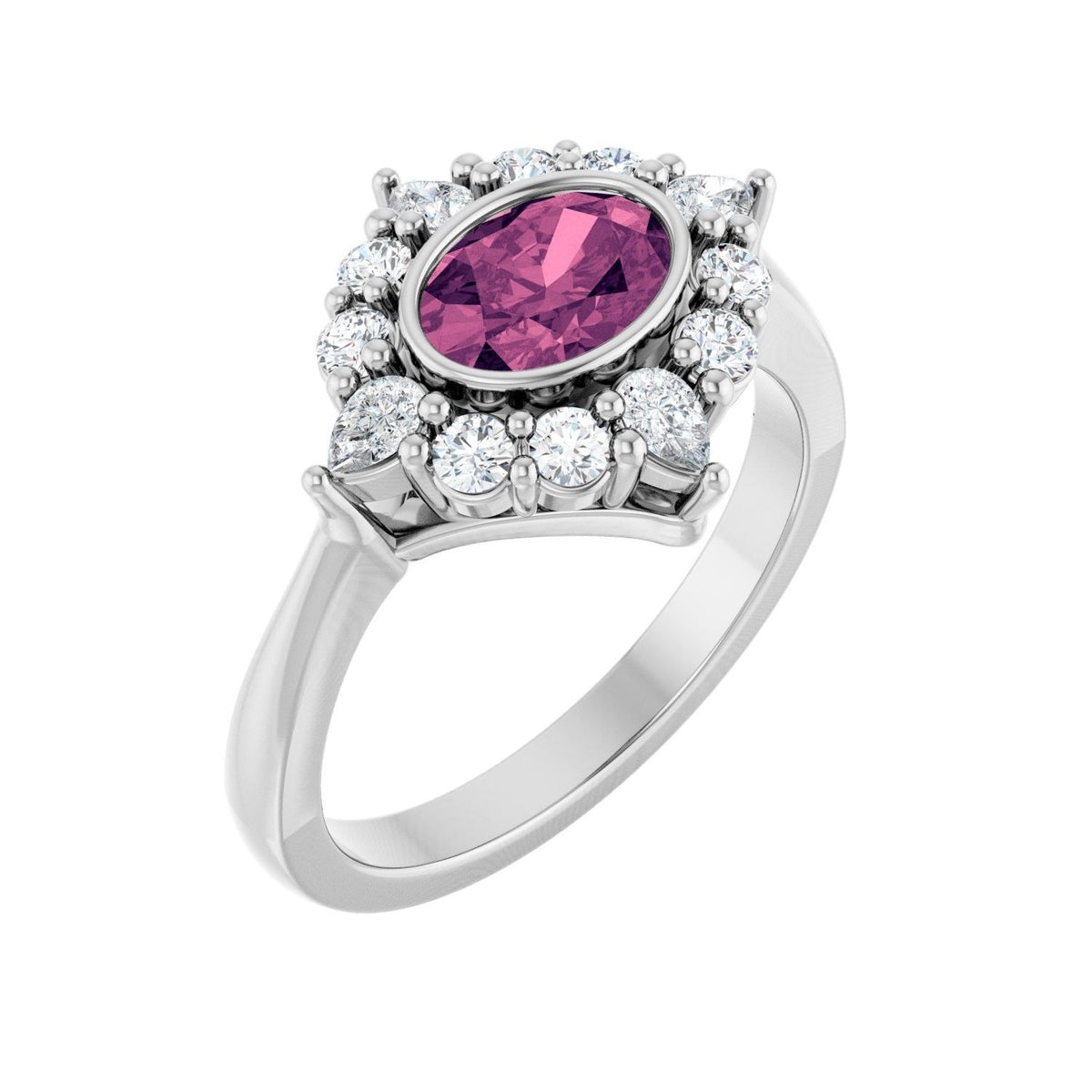 Sapphire Row Natural Gemstone Starburst Halo Ring - Pink Tourmaline, Platinum