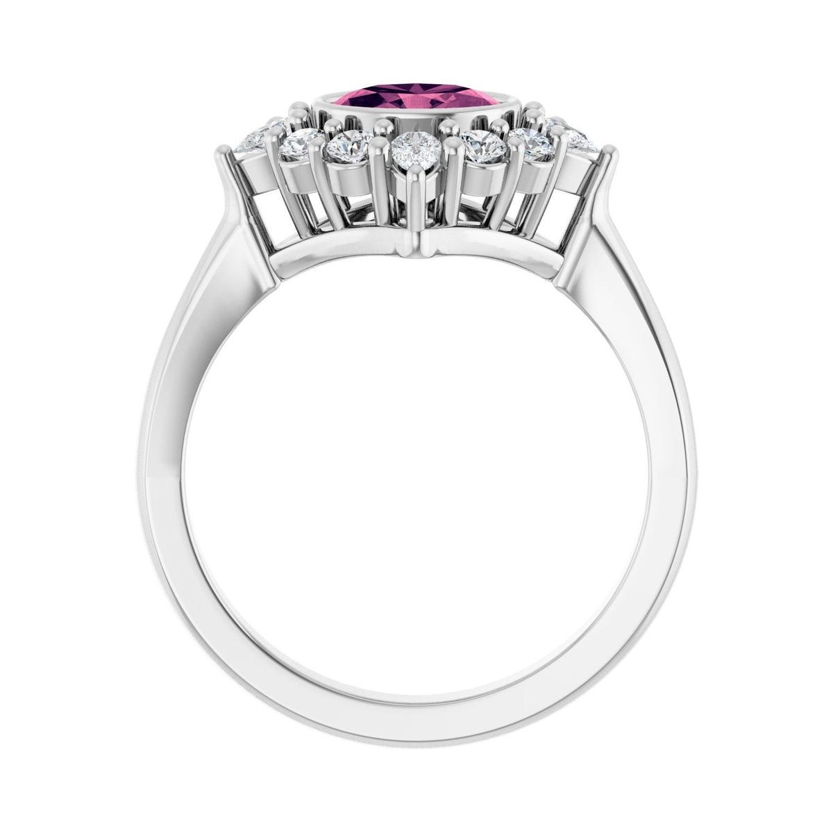 Sapphire Row Natural Gemstone Starburst Halo Ring - Pink Tourmaline, Platinum (view 2)