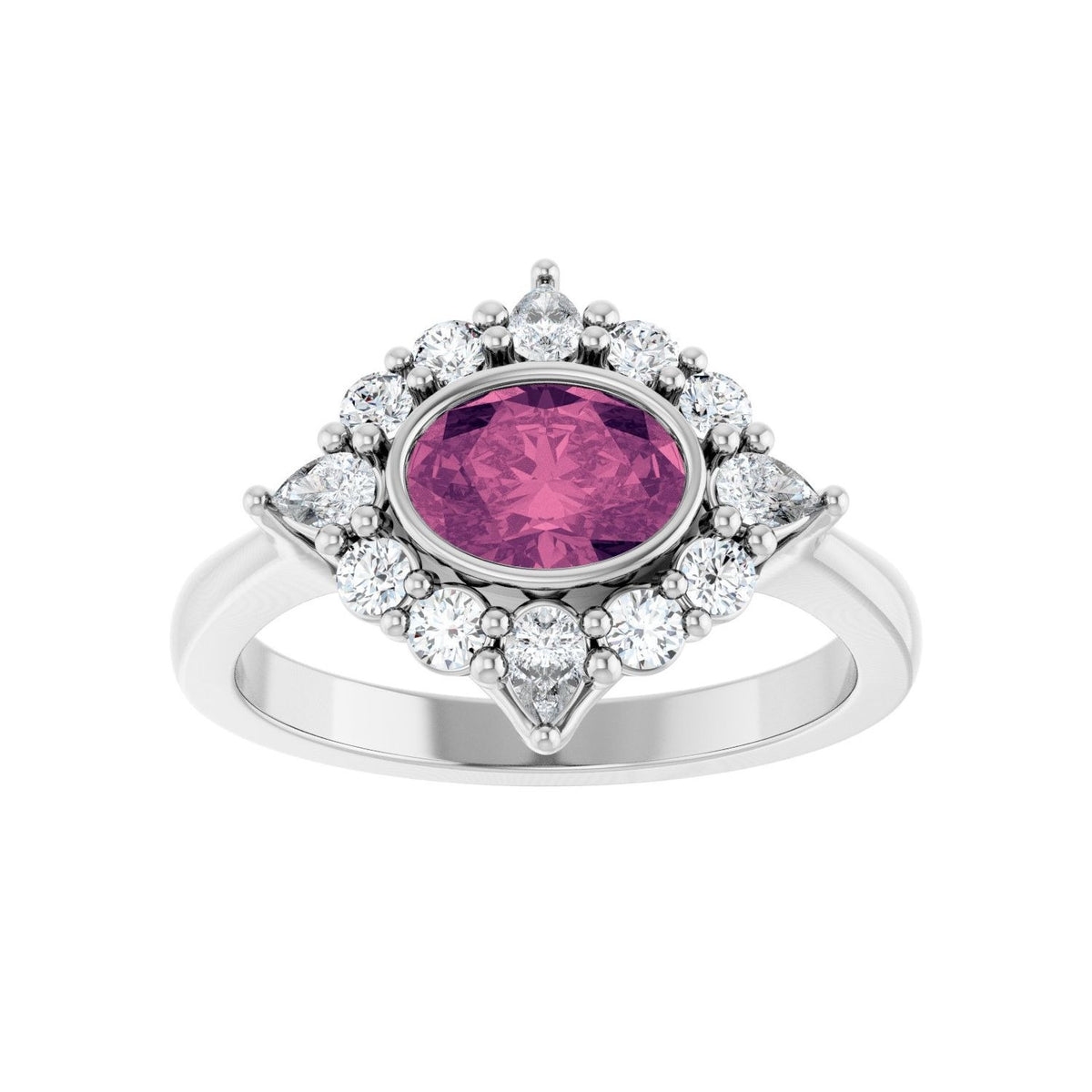Sapphire Row Natural Gemstone Starburst Halo Ring - Pink Tourmaline, Platinum (view 3)