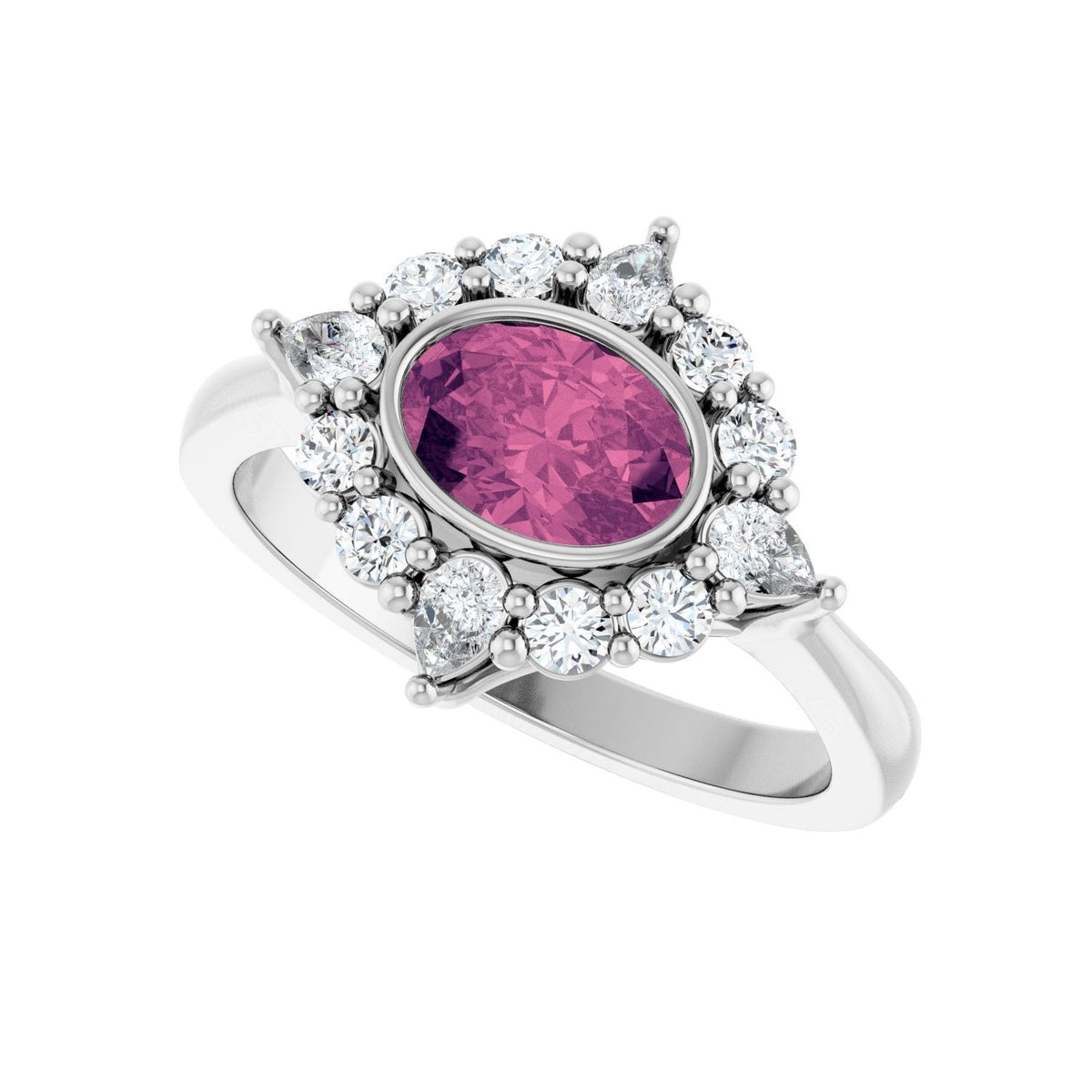 Sapphire Row Natural Gemstone Starburst Halo Ring - Pink Tourmaline, Platinum (view 5)