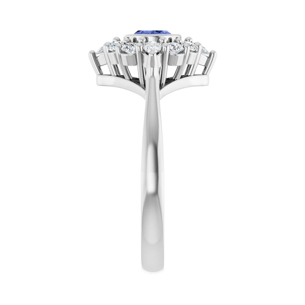 Sapphire Row Natural Gemstone Starburst Halo Ring - Tanzanite, 14K White Gold (view 4)