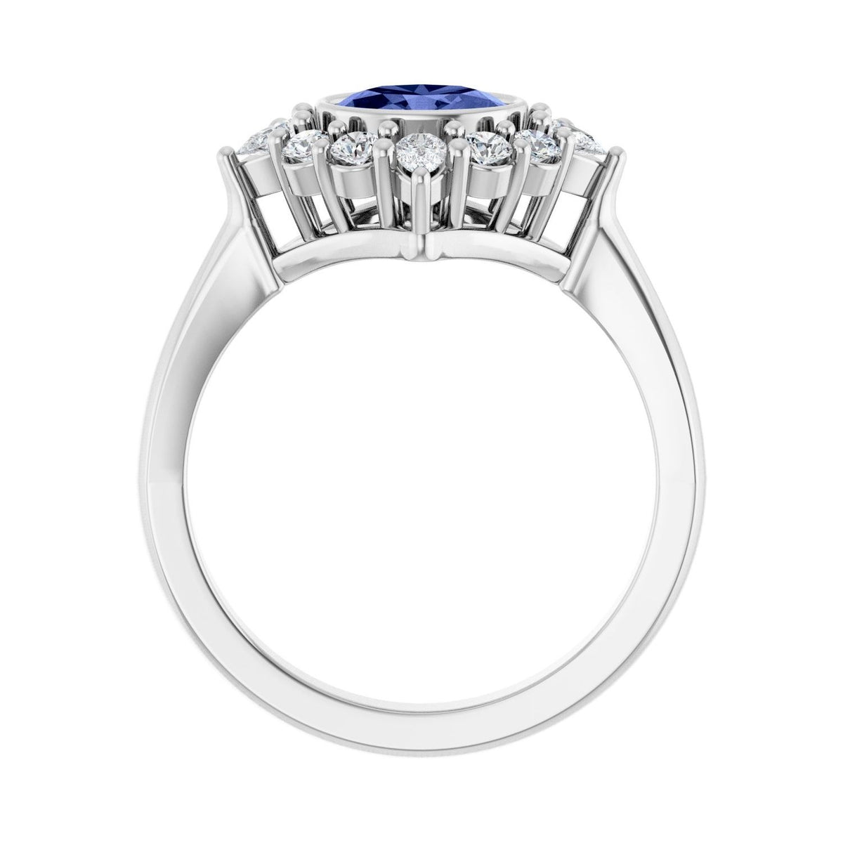 Sapphire Row Natural Gemstone Starburst Halo Ring - Tanzanite, Platinum (view 2)