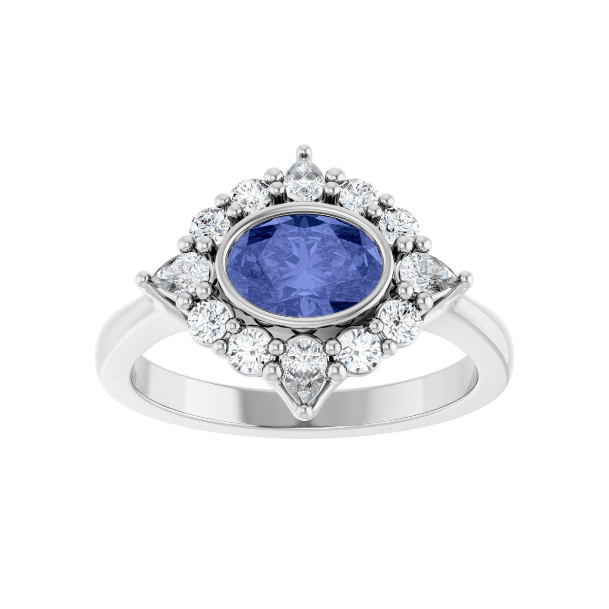 Sapphire Row Natural Gemstone Starburst Halo Ring - Tanzanite, Platinum (view 3)
