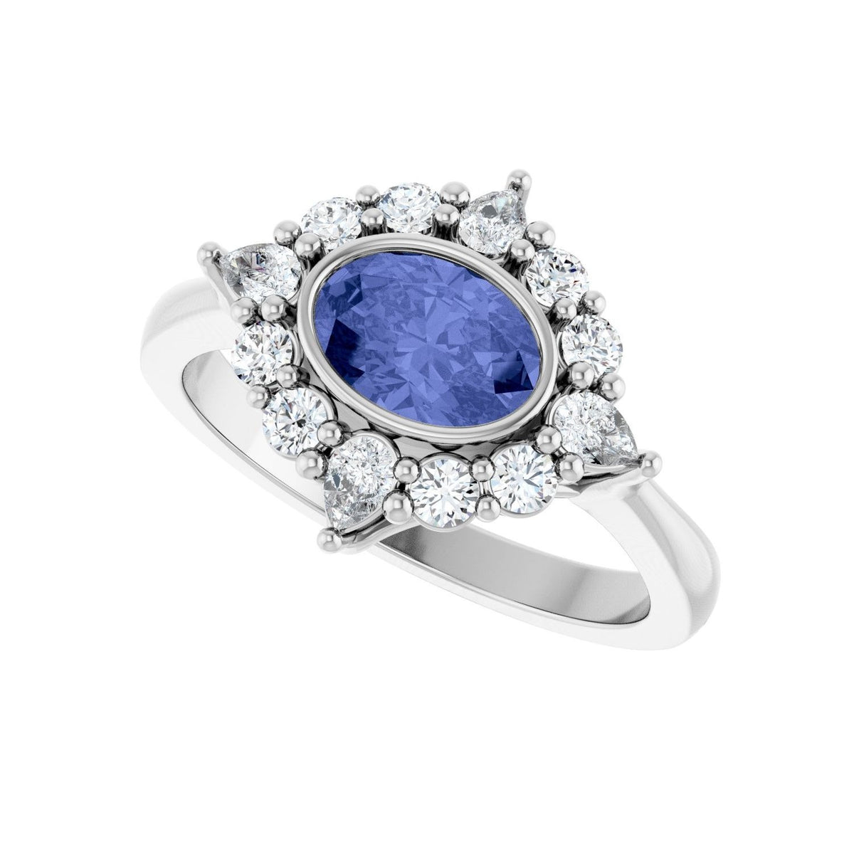 Sapphire Row Natural Gemstone Starburst Halo Ring - Tanzanite, Platinum (view 5)
