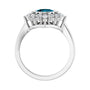 Sapphire Row Natural Gemstone Starburst Halo Ring - London Blue Topaz, 14K White Gold (view 2)