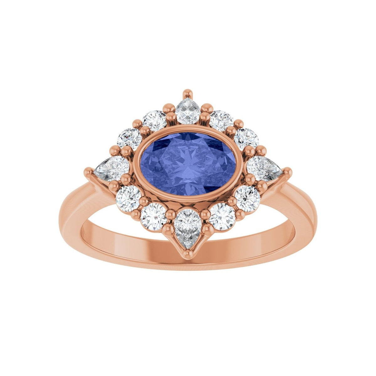 Sapphire Row Natural Gemstone Starburst Halo Ring - Tanzanite, 14K Rose Gold (view 3)