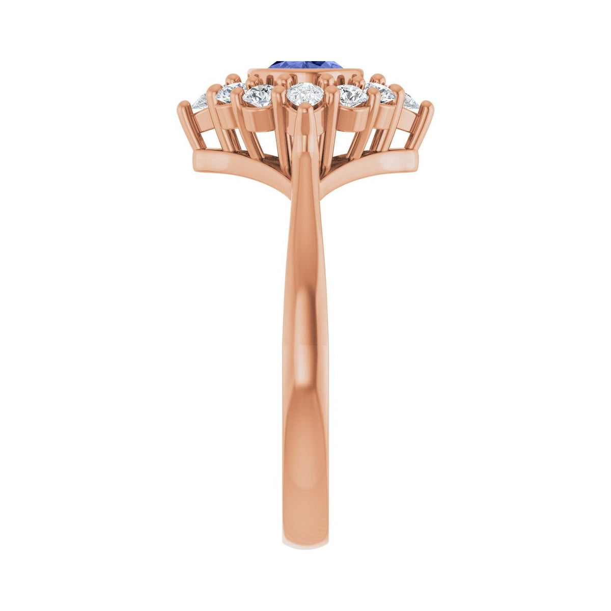 Sapphire Row Natural Gemstone Starburst Halo Ring - Tanzanite, 14K Rose Gold (view 4)