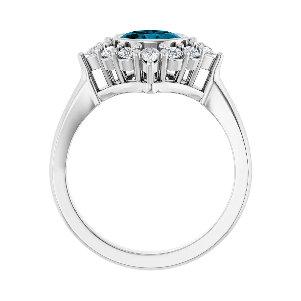 Sapphire Row Natural Gemstone Starburst Halo Ring - London Blue Topaz, Platinum (view 2)