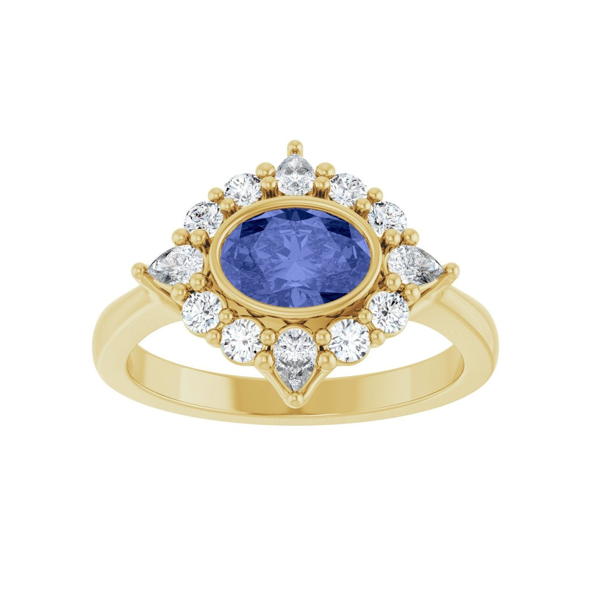 Sapphire Row Natural Gemstone Starburst Halo Ring - Tanzanite, 14K Yellow Gold (view 3)