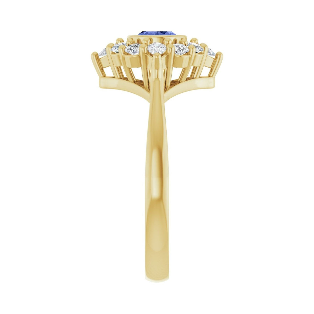Sapphire Row Natural Gemstone Starburst Halo Ring - Tanzanite, 14K Yellow Gold (view 4)