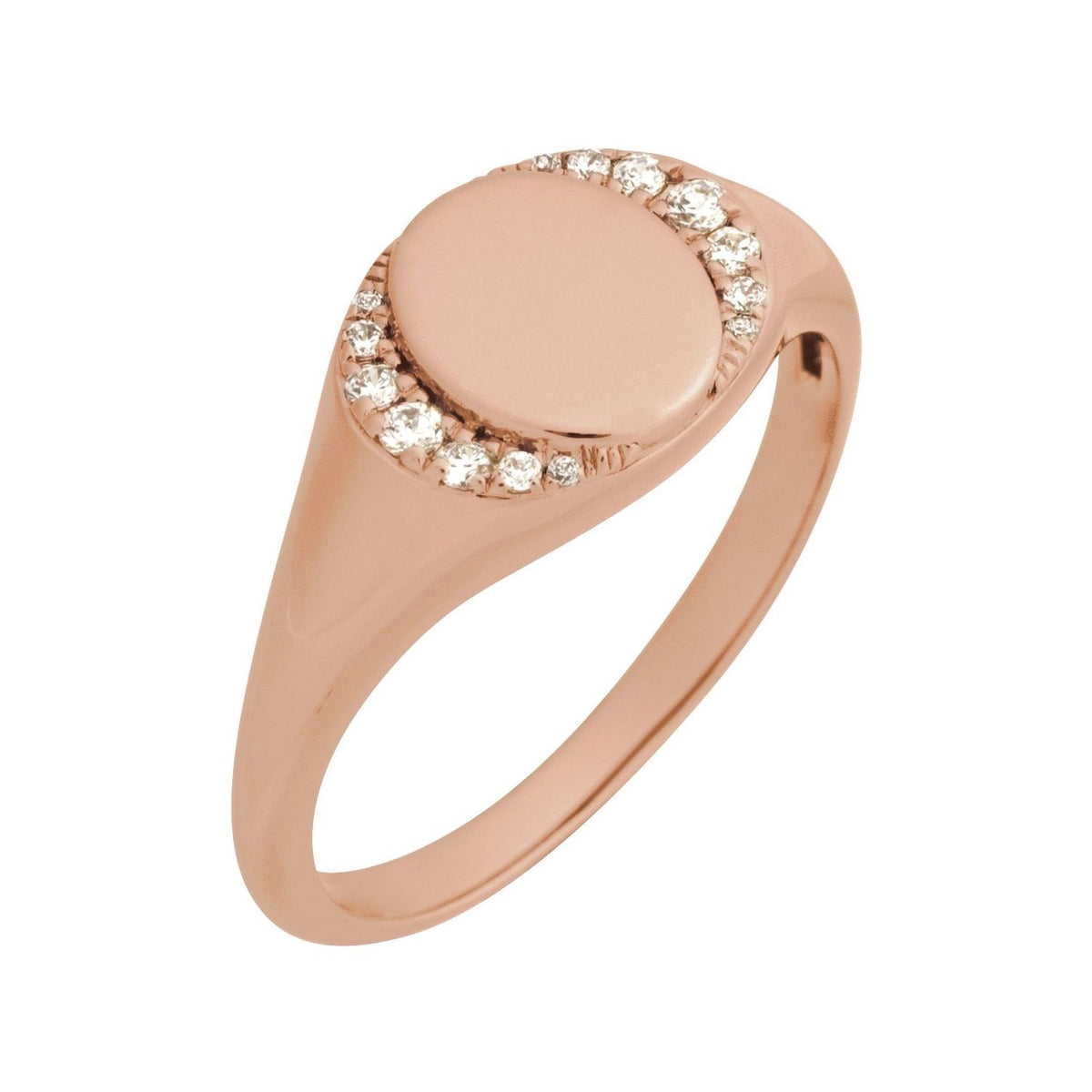 Sapphire Row Engravable Natural Diamond Accented Signet Ring - 14K Rose Gold