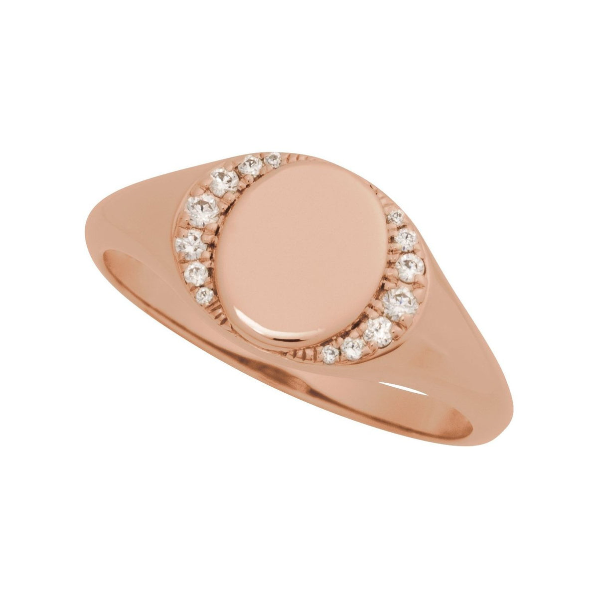 Sapphire Row Engravable Natural Diamond Accented Signet Ring - 14K Rose Gold (view 4)