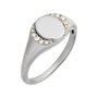Sapphire Row Engravable Natural Diamond Accented Signet Ring - 14K White Gold