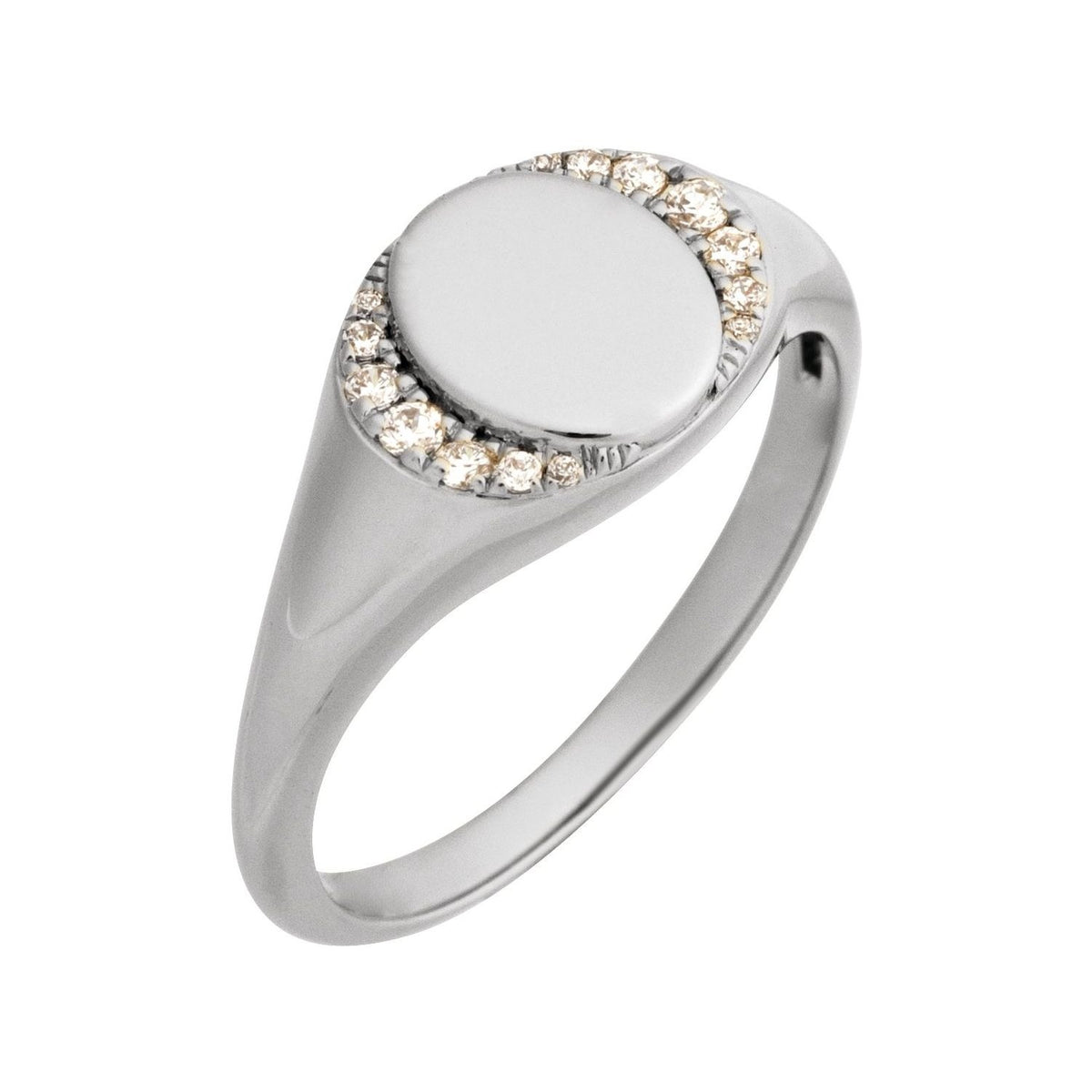 Sapphire Row Engravable Natural Diamond Accented Signet Ring - 14K White Gold
