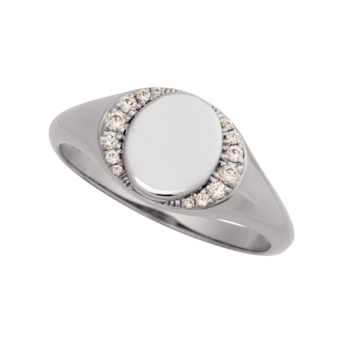 Sapphire Row Engravable Natural Diamond Accented Signet Ring - 14K White Gold (view 4)