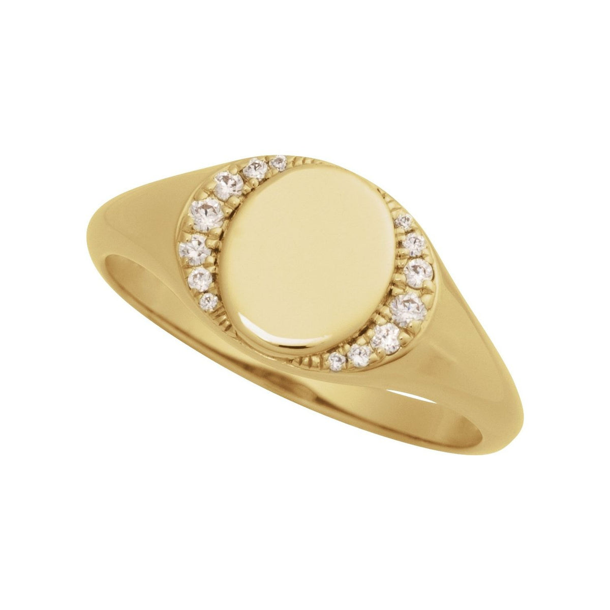 Sapphire Row Engravable Natural Diamond Accented Signet Ring - 14K Yellow Gold (view 4)
