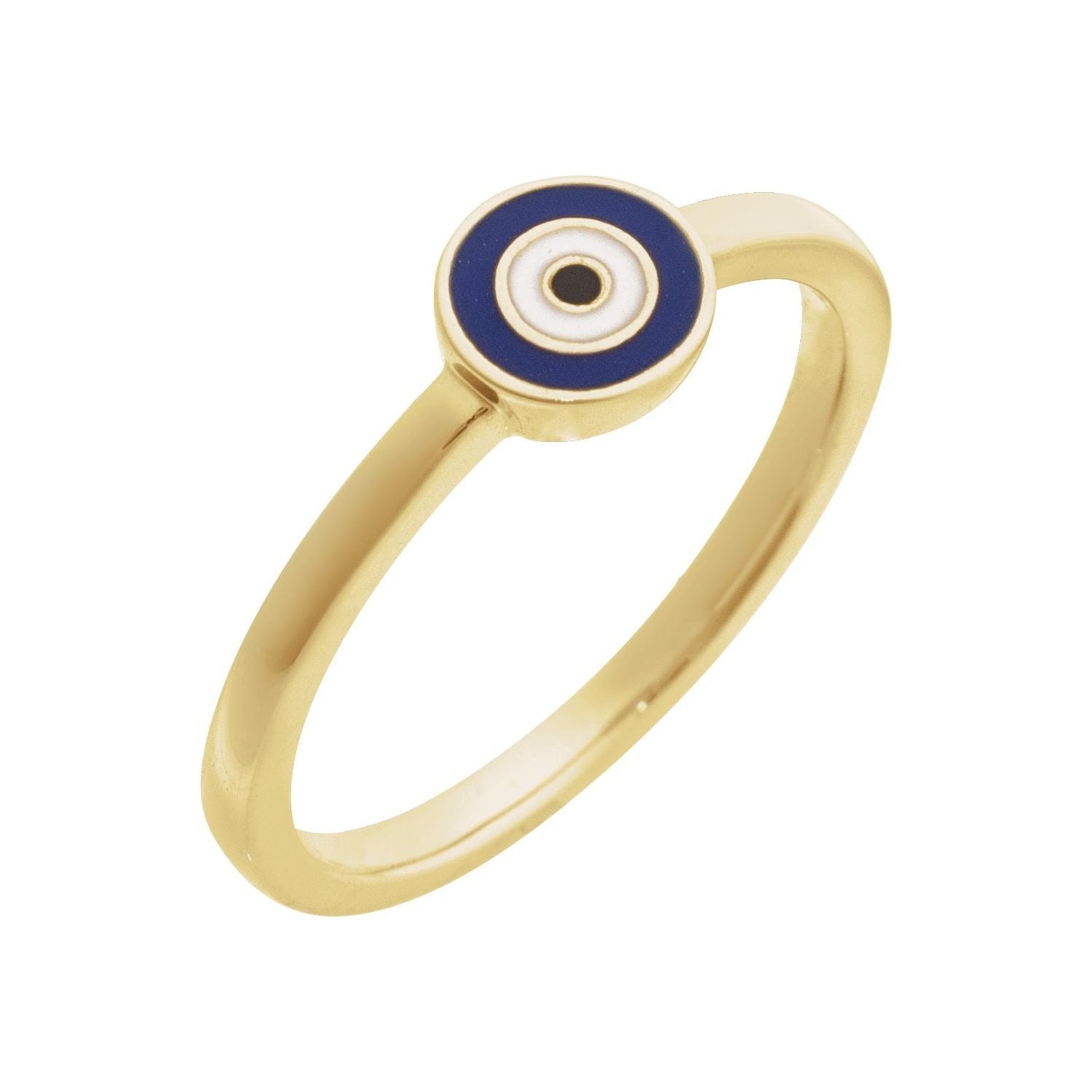 Sapphire Row Gold Enamel Evil Eye Stackable Ring - 14K Yellow Gold