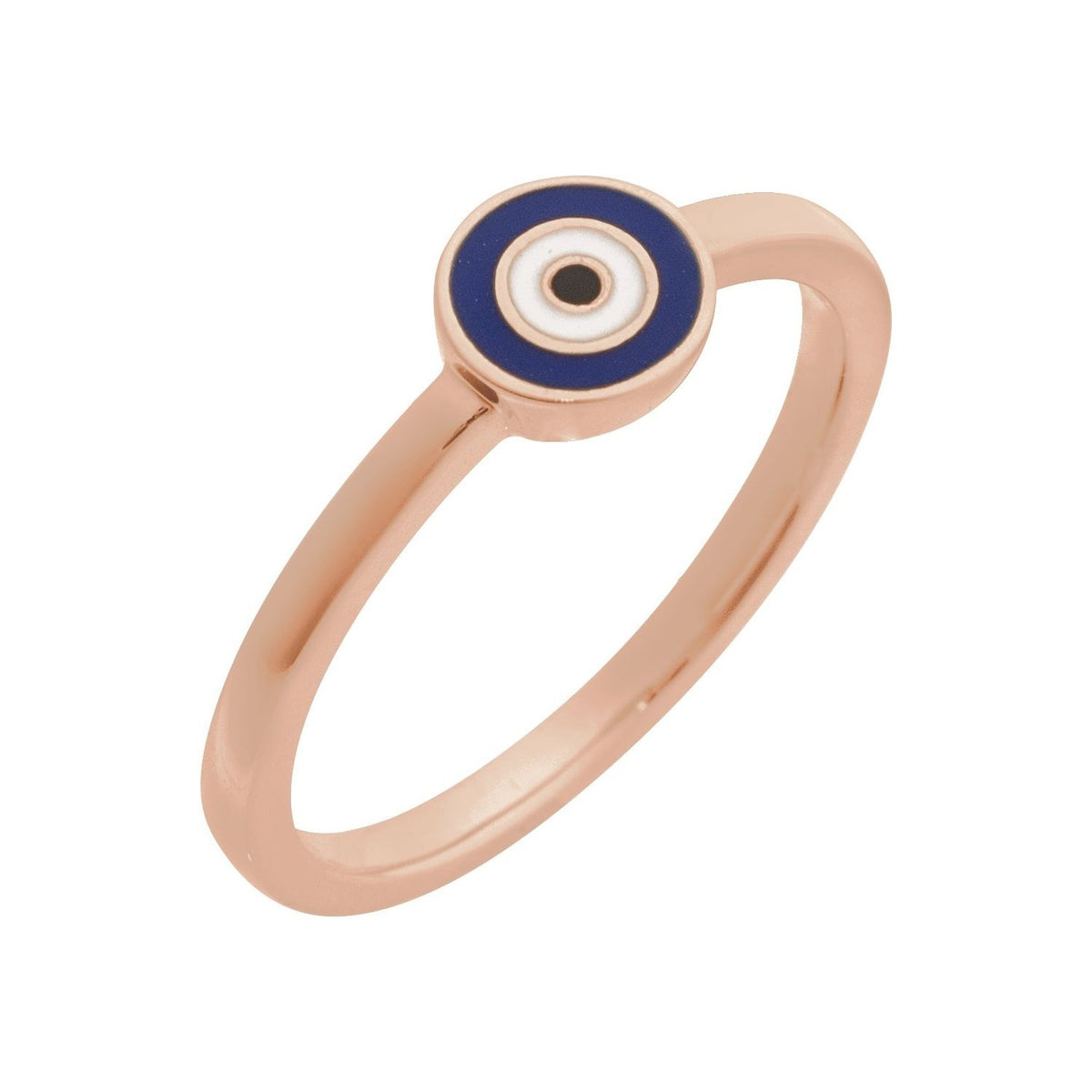 Sapphire Row Gold Enamel Evil Eye Stackable Ring - 14K Rose Gold