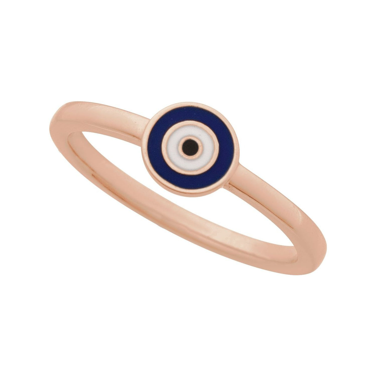 Sapphire Row Gold Enamel Evil Eye Stackable Ring - 14K Rose Gold (view 4)