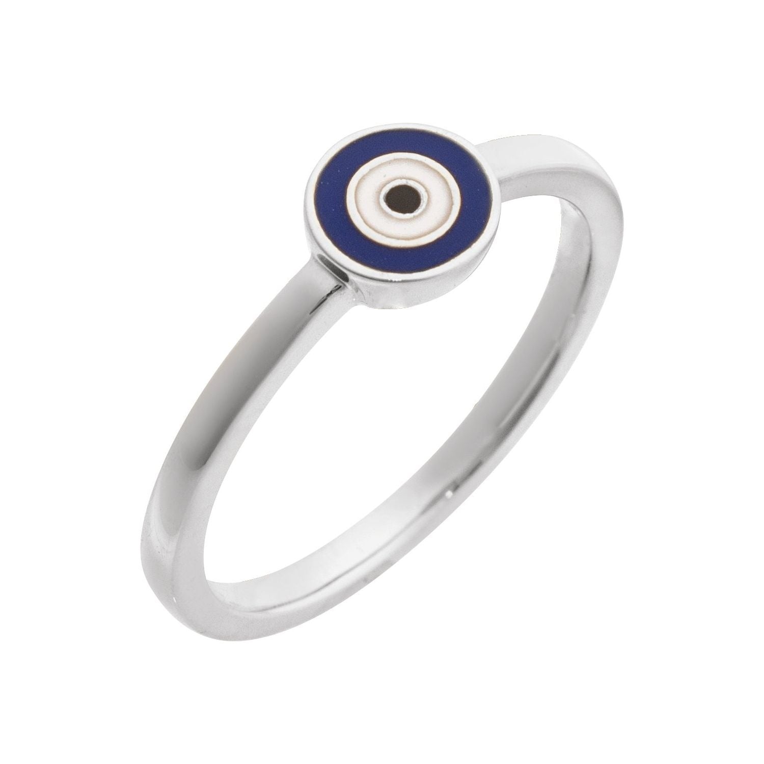 Sapphire Row Gold Enamel Evil Eye Stackable Ring - 14K White Gold