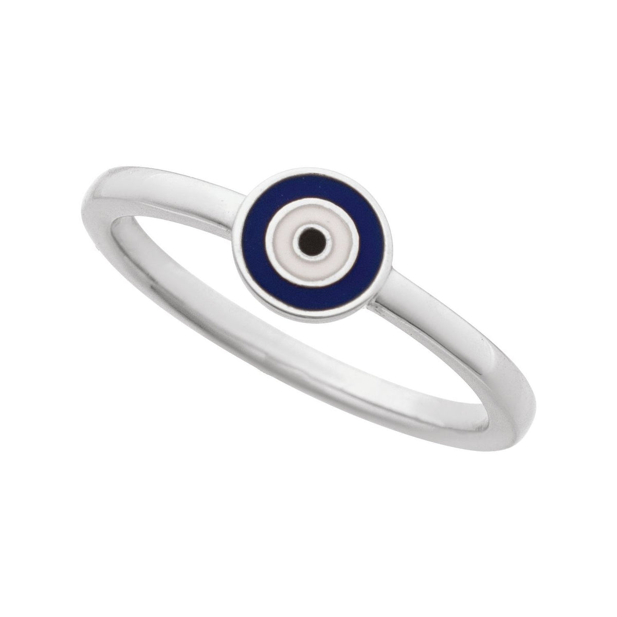 Sapphire Row Gold Enamel Evil Eye Stackable Ring - 14K White Gold (view 4)