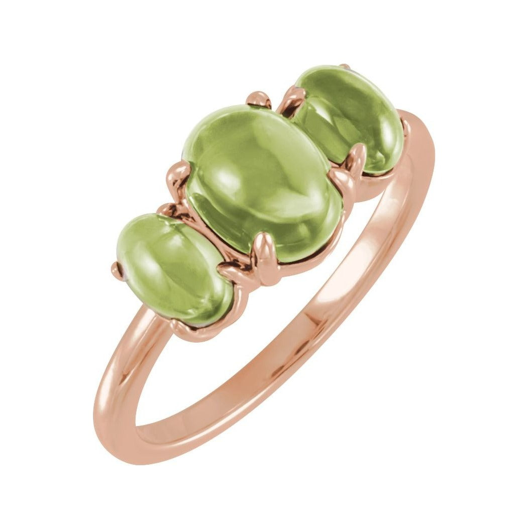 Sapphire Row Natural Gemstone Cabochon Trio Ring - Peridot, 14K Rose Gold
