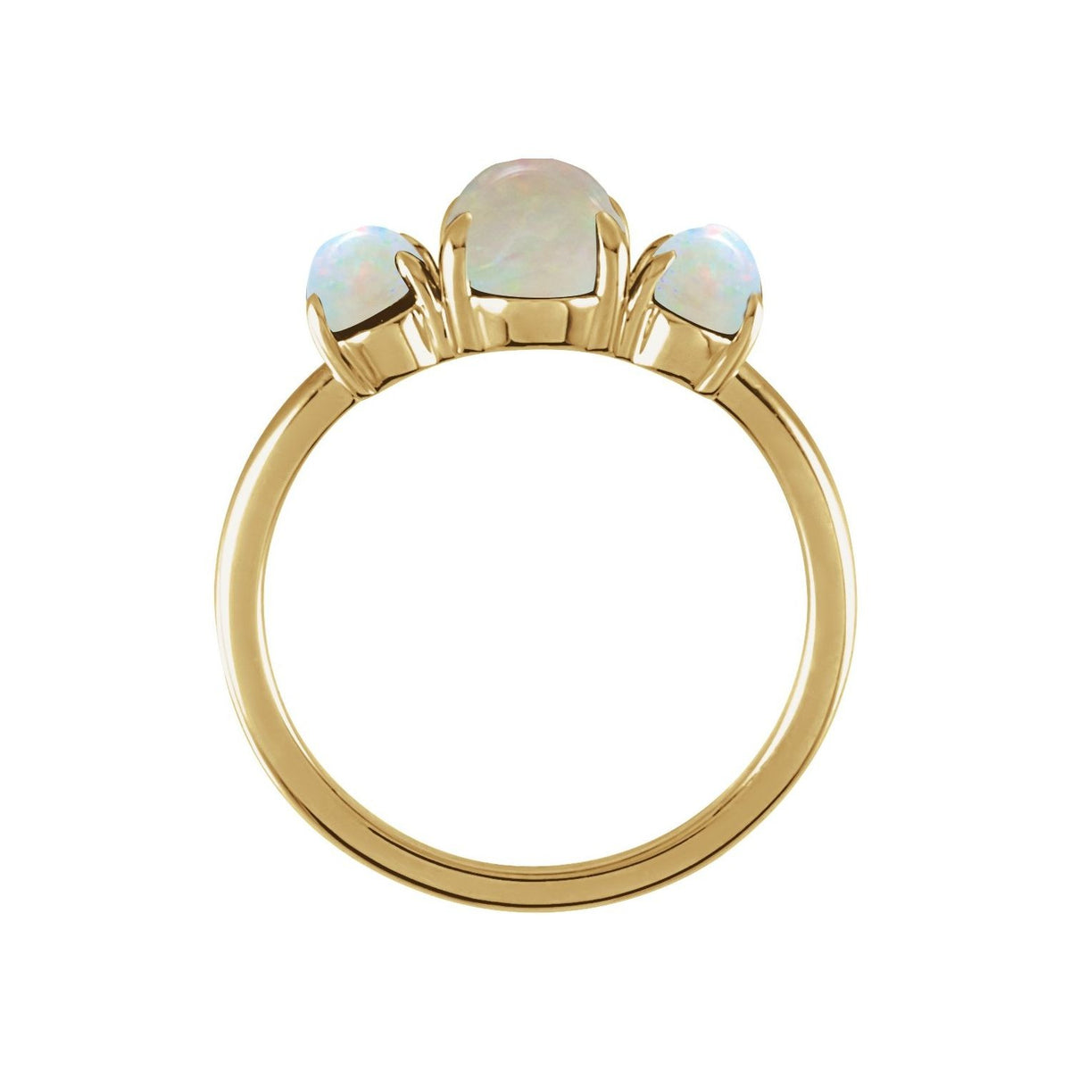 Sapphire Row Natural Gemstone Cabochon Trio Ring - Ethiopian Opal, 14K Yellow Gold (view 2)