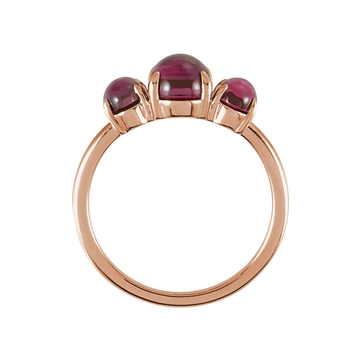 Sapphire Row Natural Gemstone Cabochon Trio Ring - Rhodolite Garnet, 14K Rose Gold (view 2)