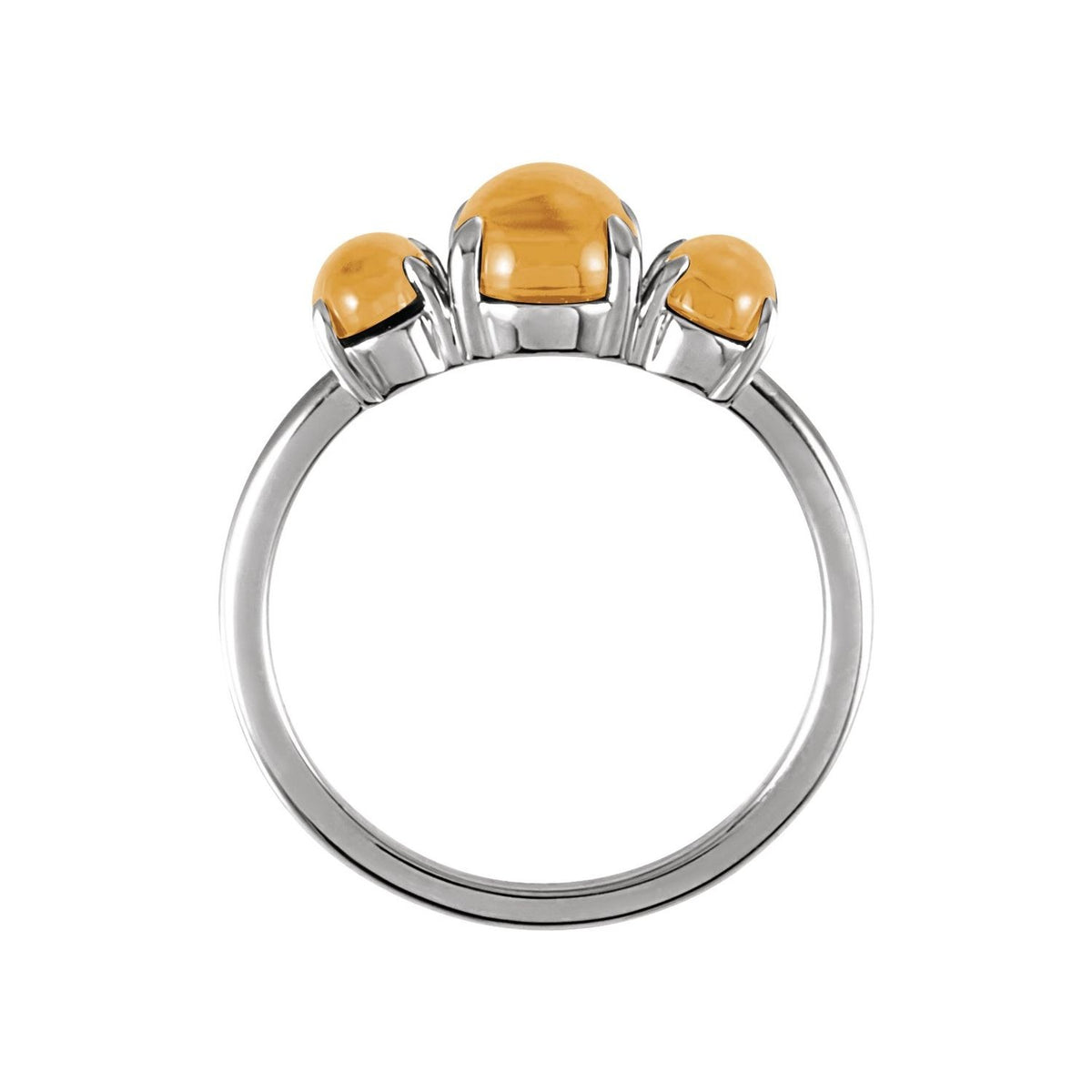 Sapphire Row Natural Gemstone Cabochon Trio Ring - Citrine, 14K White Gold (view 2)