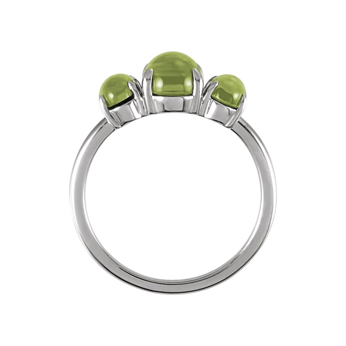 Sapphire Row Natural Gemstone Cabochon Trio Ring - Peridot, 14K White Gold (view 2)
