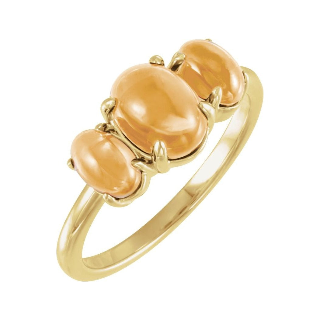Sapphire Row Natural Gemstone Cabochon Trio Ring - Citrine, 14K Yellow Gold