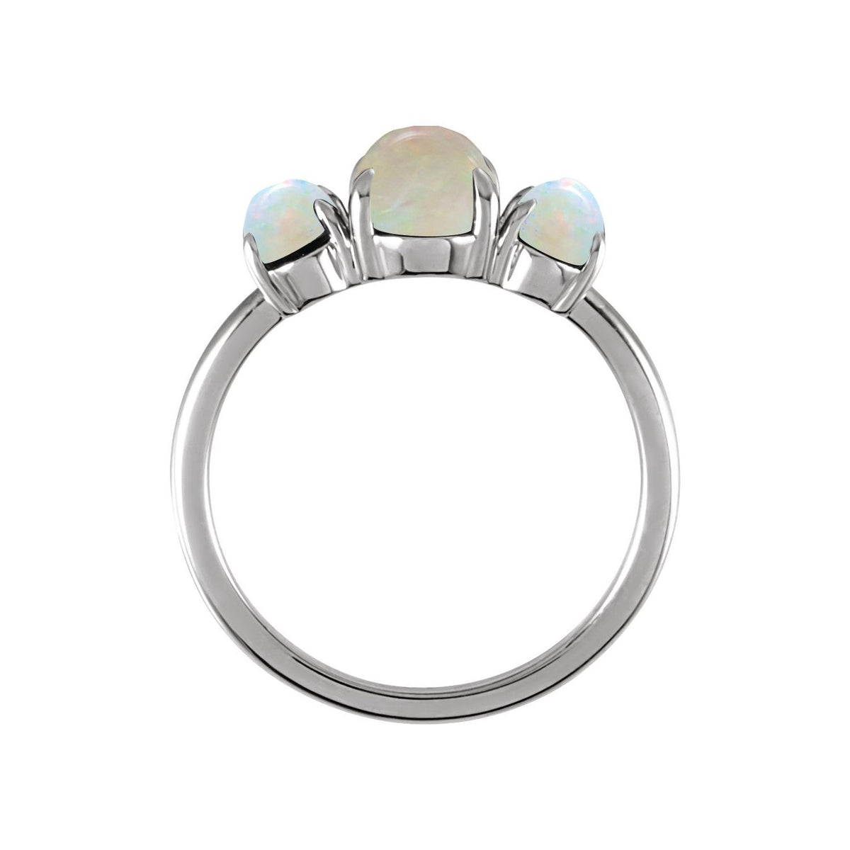 Sapphire Row Natural Gemstone Cabochon Trio Ring - Ethiopian Opal, Platinum (view 2)