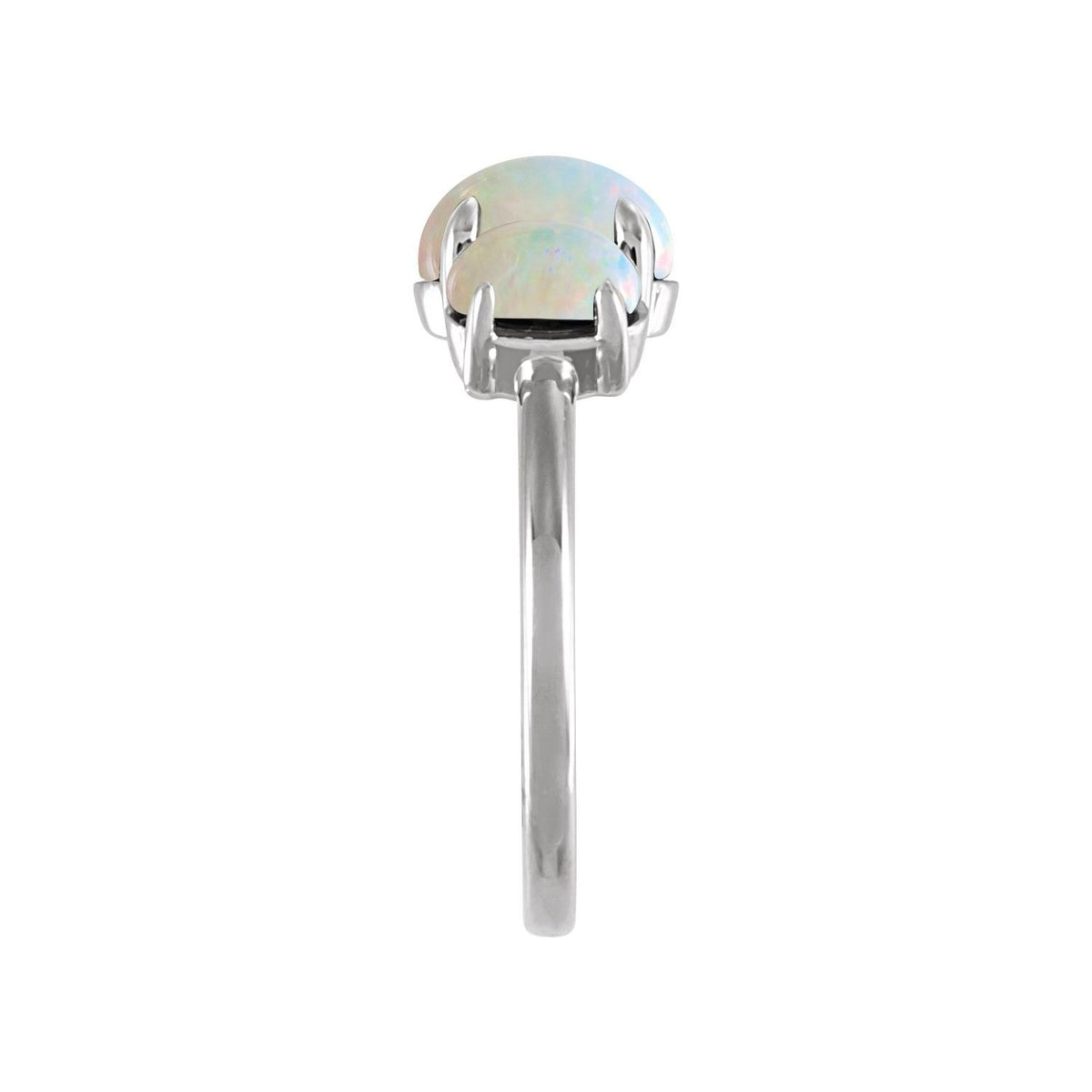 Sapphire Row Natural Gemstone Cabochon Trio Ring - Ethiopian Opal, Platinum (view 3)