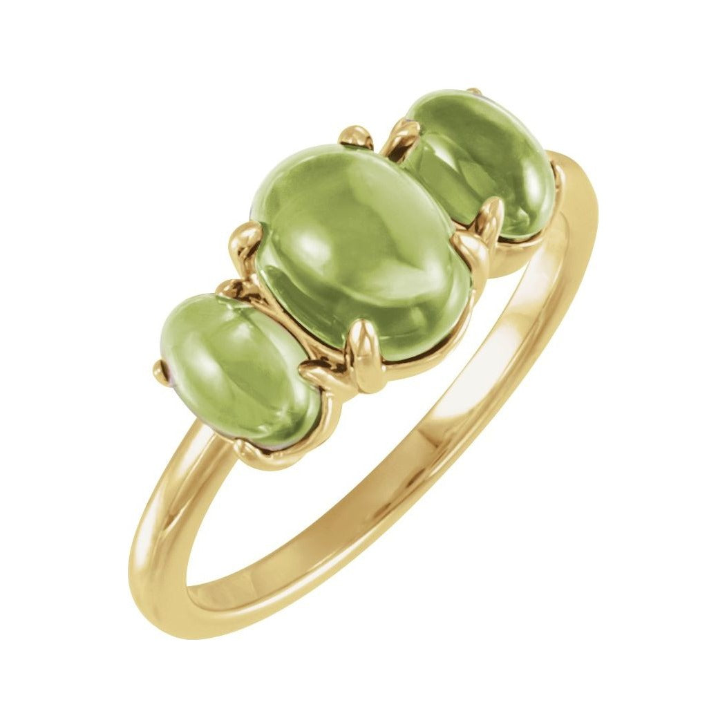 Sapphire Row Natural Gemstone Cabochon Trio Ring - Peridot, 14K Yellow Gold