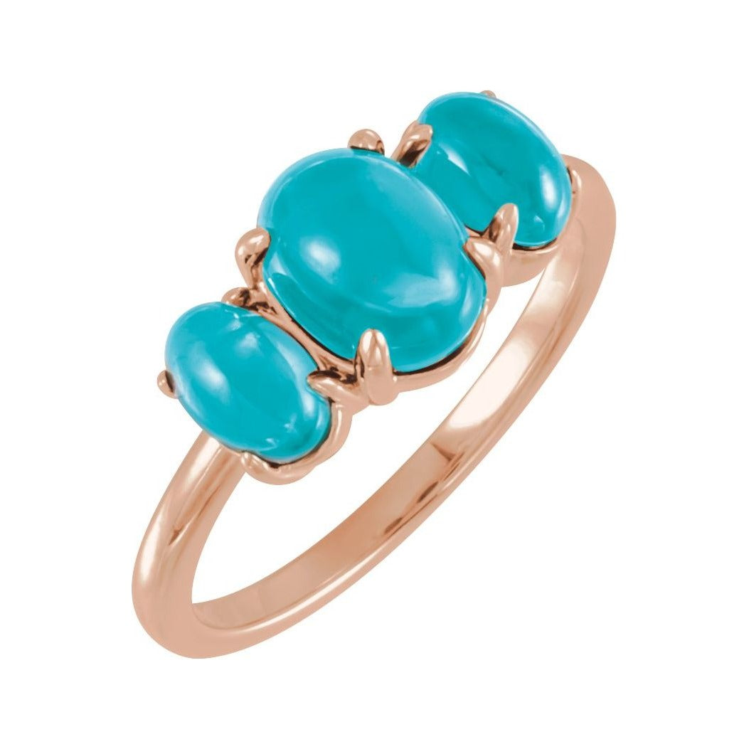 Sapphire Row Natural Gemstone Cabochon Trio Ring - Turquoise, 14K Rose Gold