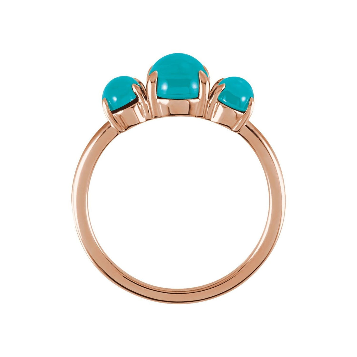 Sapphire Row Natural Gemstone Cabochon Trio Ring - Turquoise, 14K Rose Gold (view 2)