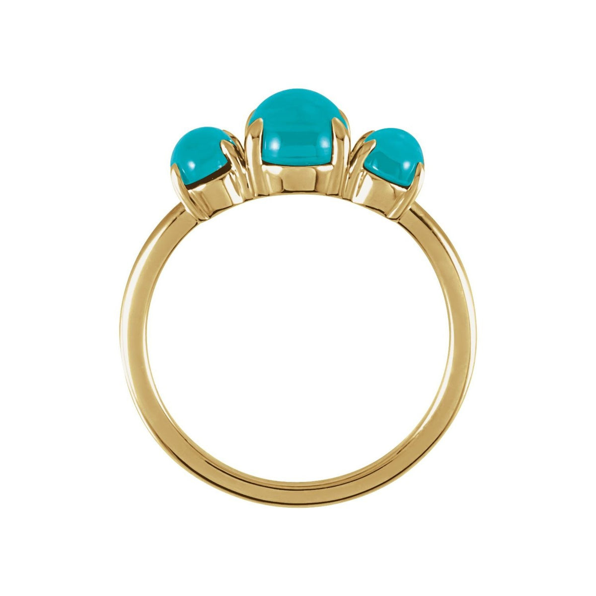 Sapphire Row Natural Gemstone Cabochon Trio Ring - Turquoise, 14K Yellow Gold (view 2)