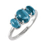 Sapphire Row Natural Gemstone Cabochon Trio Ring - London Blue Topaz, Platinum