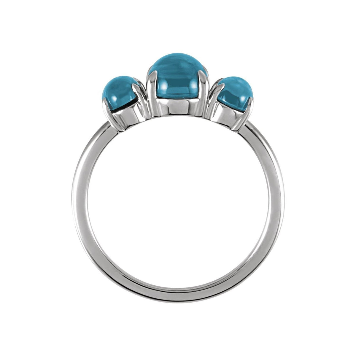 Sapphire Row Natural Gemstone Cabochon Trio Ring - London Blue Topaz, Platinum (view 2)