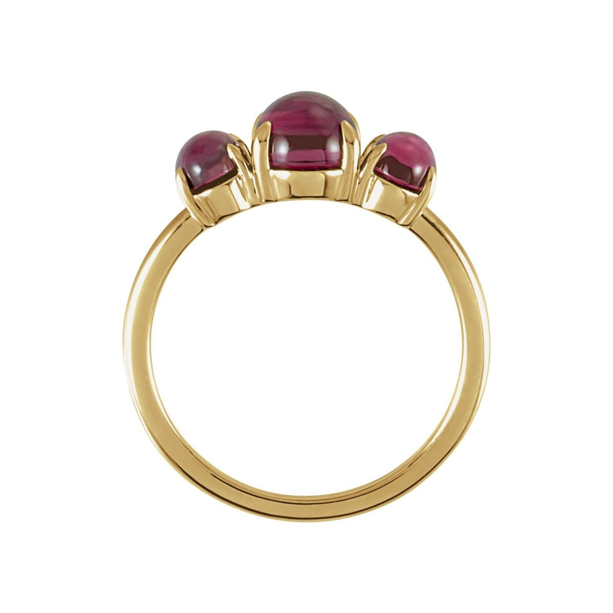 Sapphire Row Natural Gemstone Cabochon Trio Ring - Rhodolite Garnet, 14K Yellow Gold (view 2)