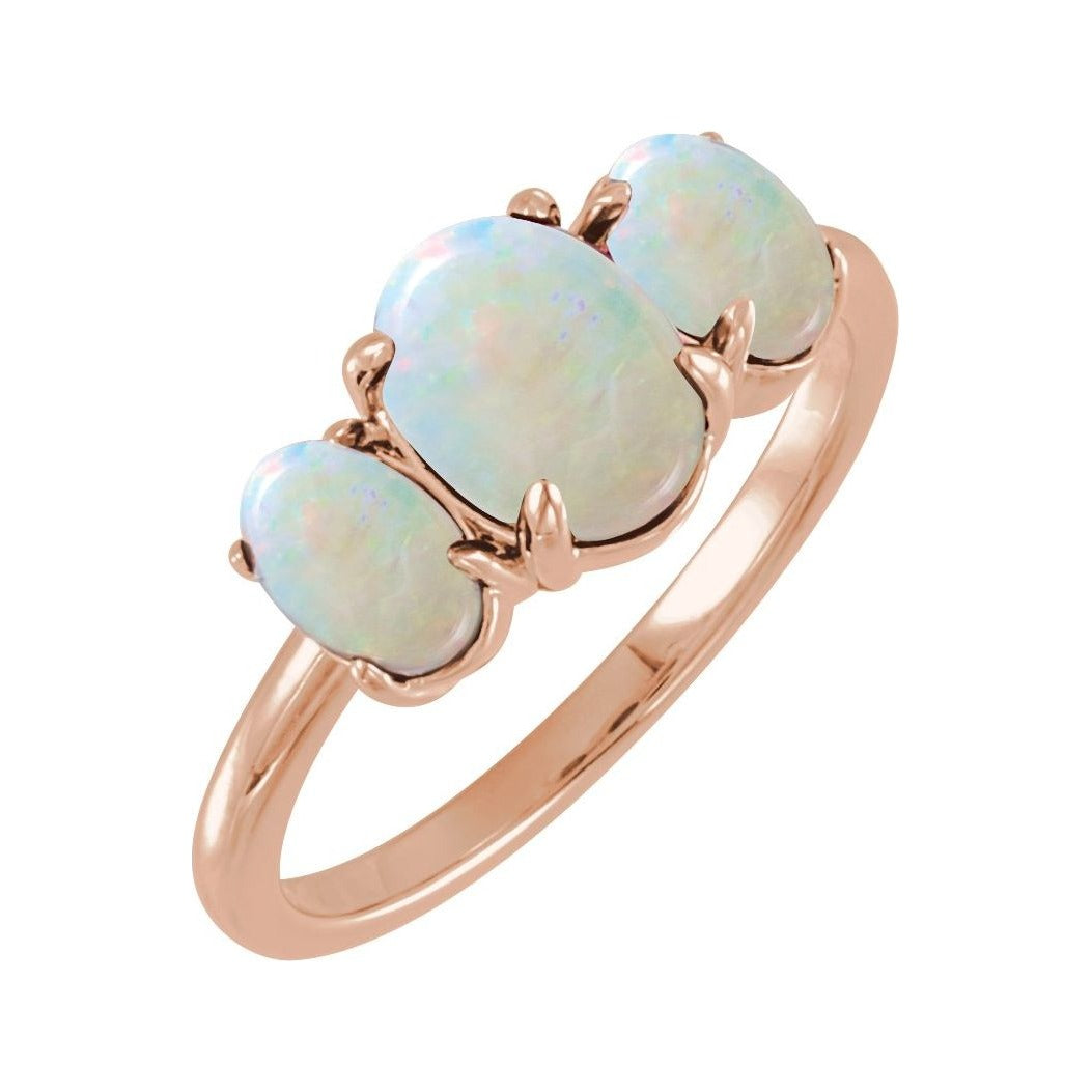 Sapphire Row Natural Gemstone Cabochon Trio Ring - Ethiopian Opal, 14K Rose Gold