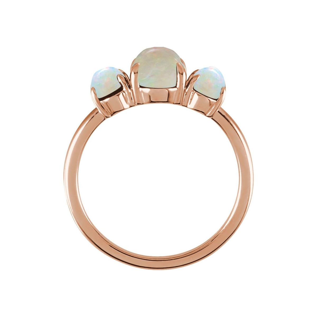 Sapphire Row Natural Gemstone Cabochon Trio Ring - Ethiopian Opal, 14K Rose Gold (view 2)