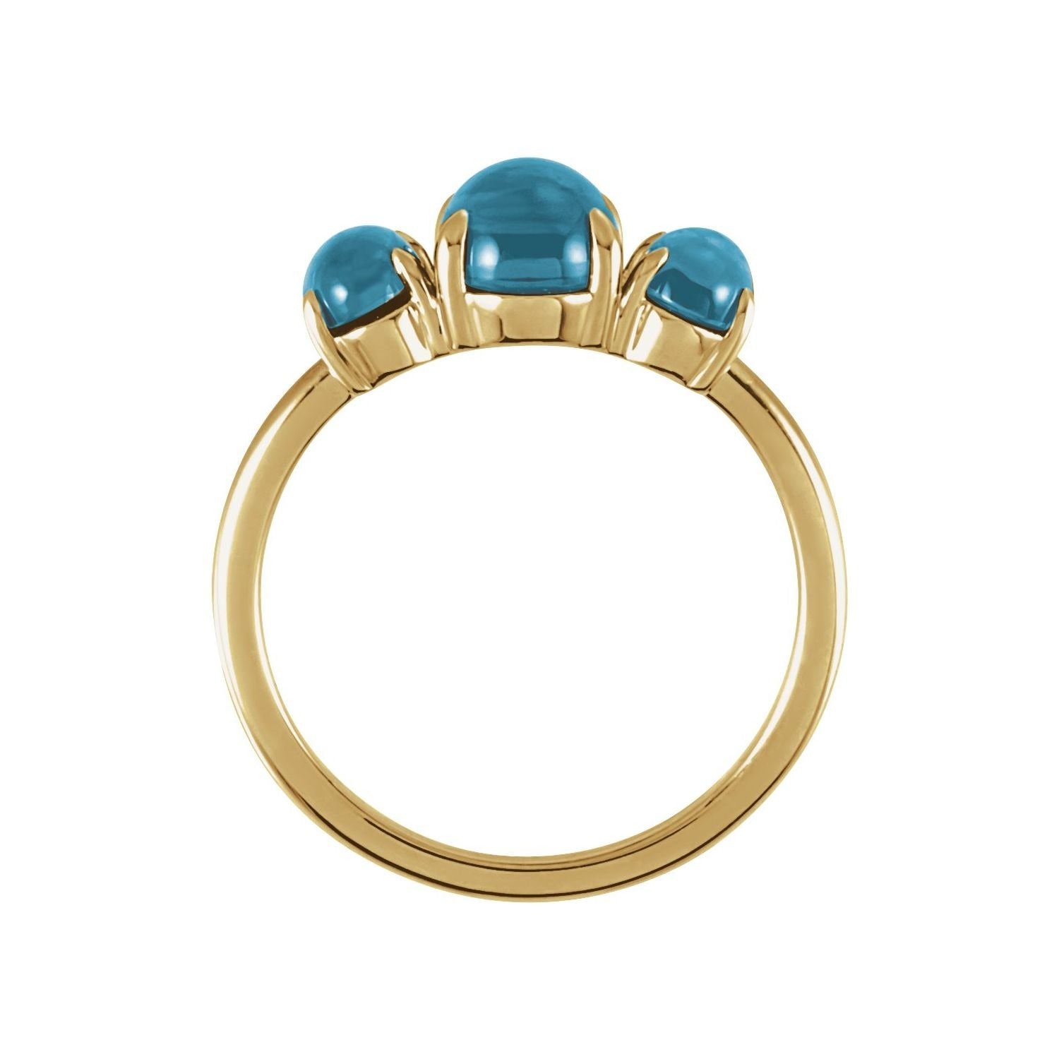 Sapphire Row Natural Gemstone Cabochon Trio Ring - London Blue Topaz, 14K Yellow Gold (view 2)