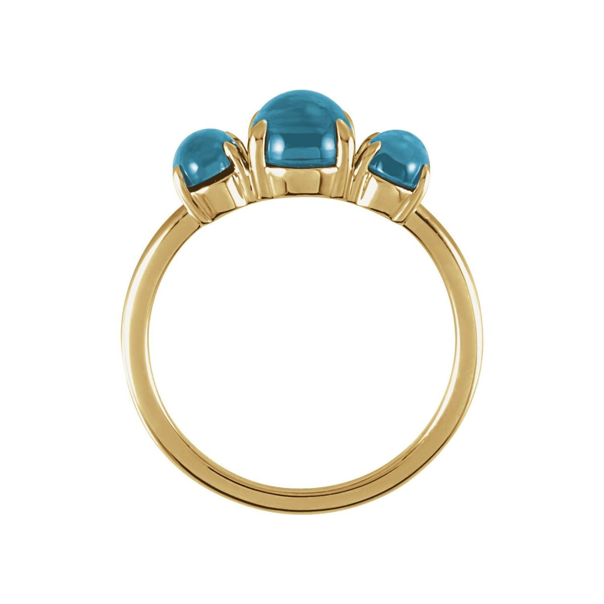 Sapphire Row Natural Gemstone Cabochon Trio Ring - London Blue Topaz, 14K Yellow Gold (view 2)
