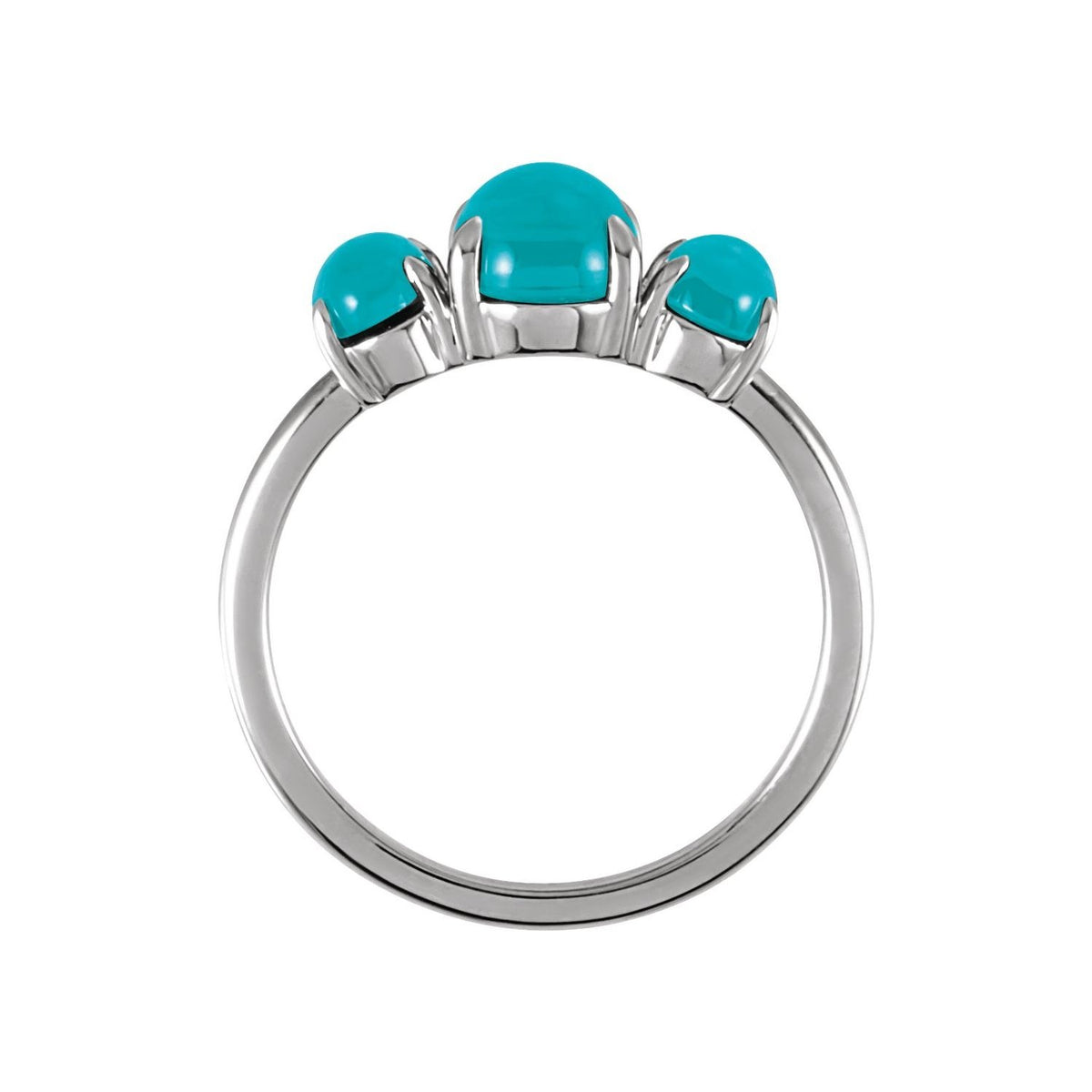 Sapphire Row Natural Gemstone Cabochon Trio Ring - Turquoise, 14K White Gold (view 2)
